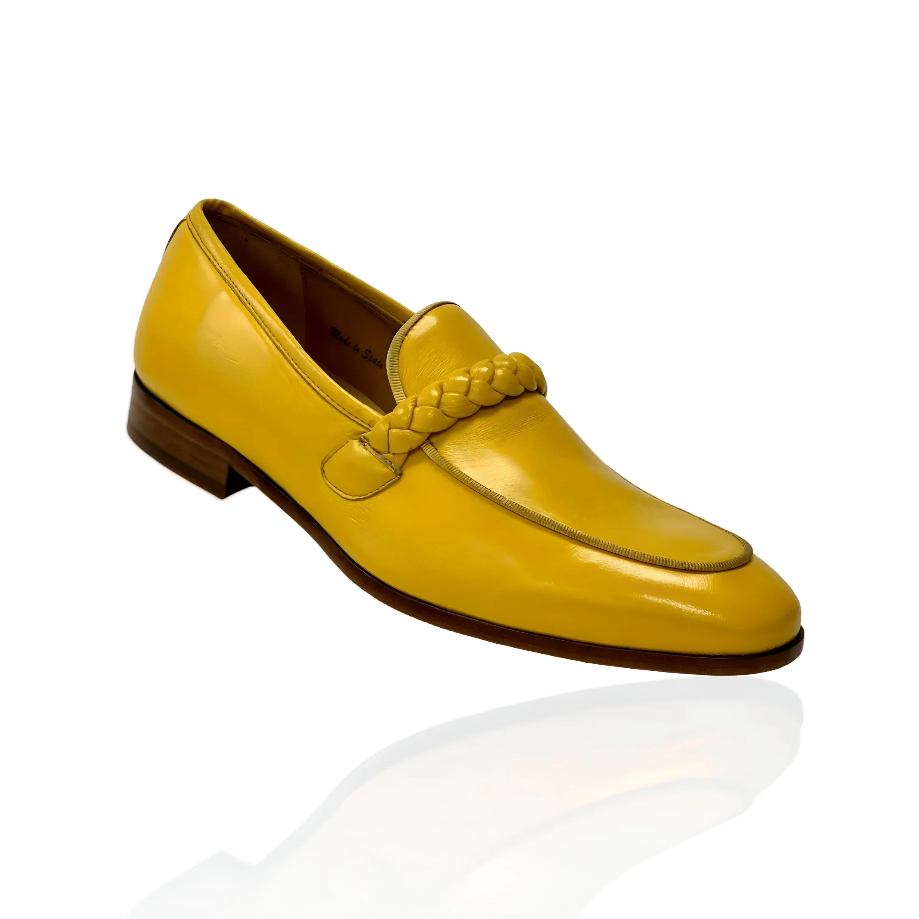 Ambrogio Men's Shoes Yellow Nappa Leather Braided Loafers (AMZ1004)