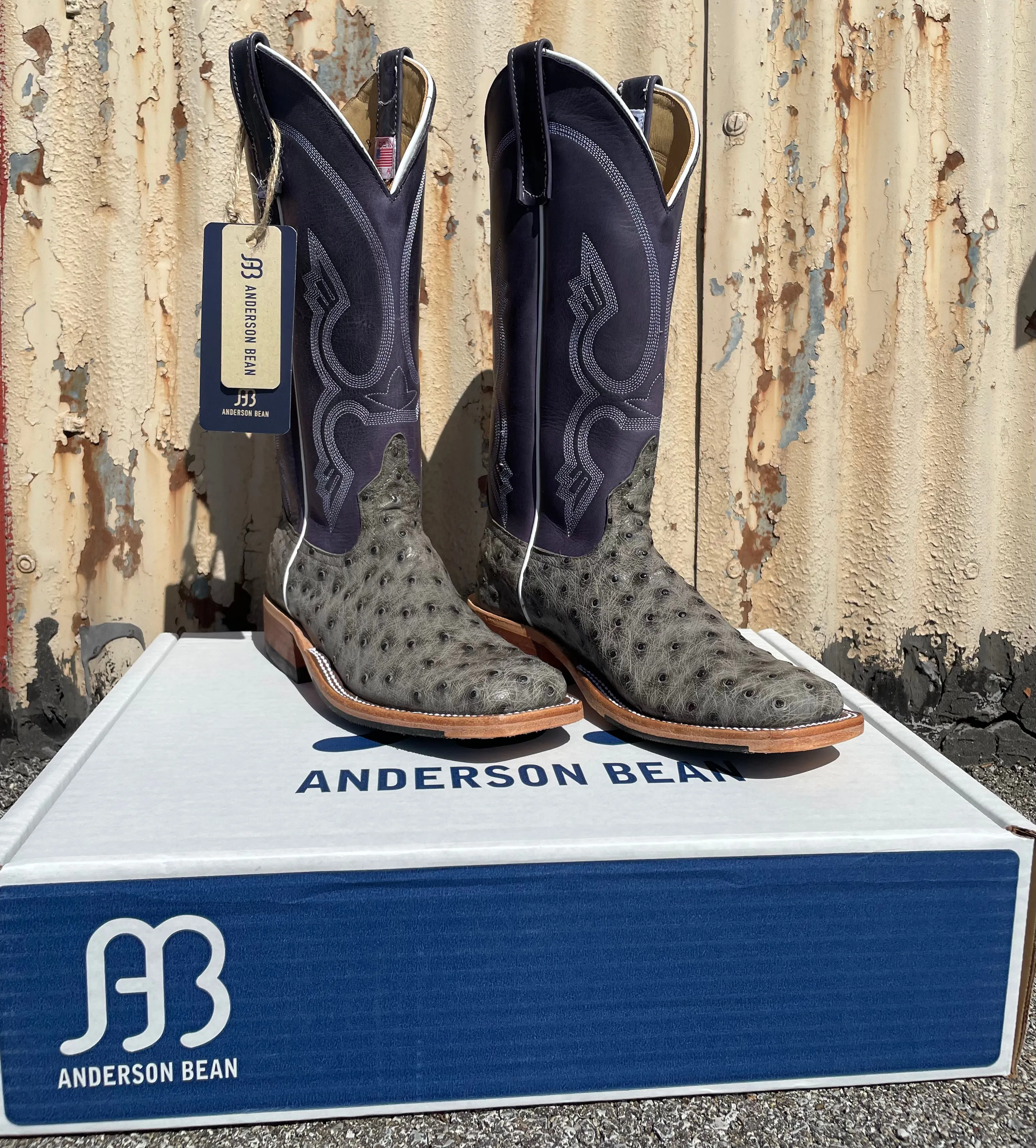 Anderson Bean Men’s Serpentine Bruciato Ostrich & Purple Barcelona Top Boot