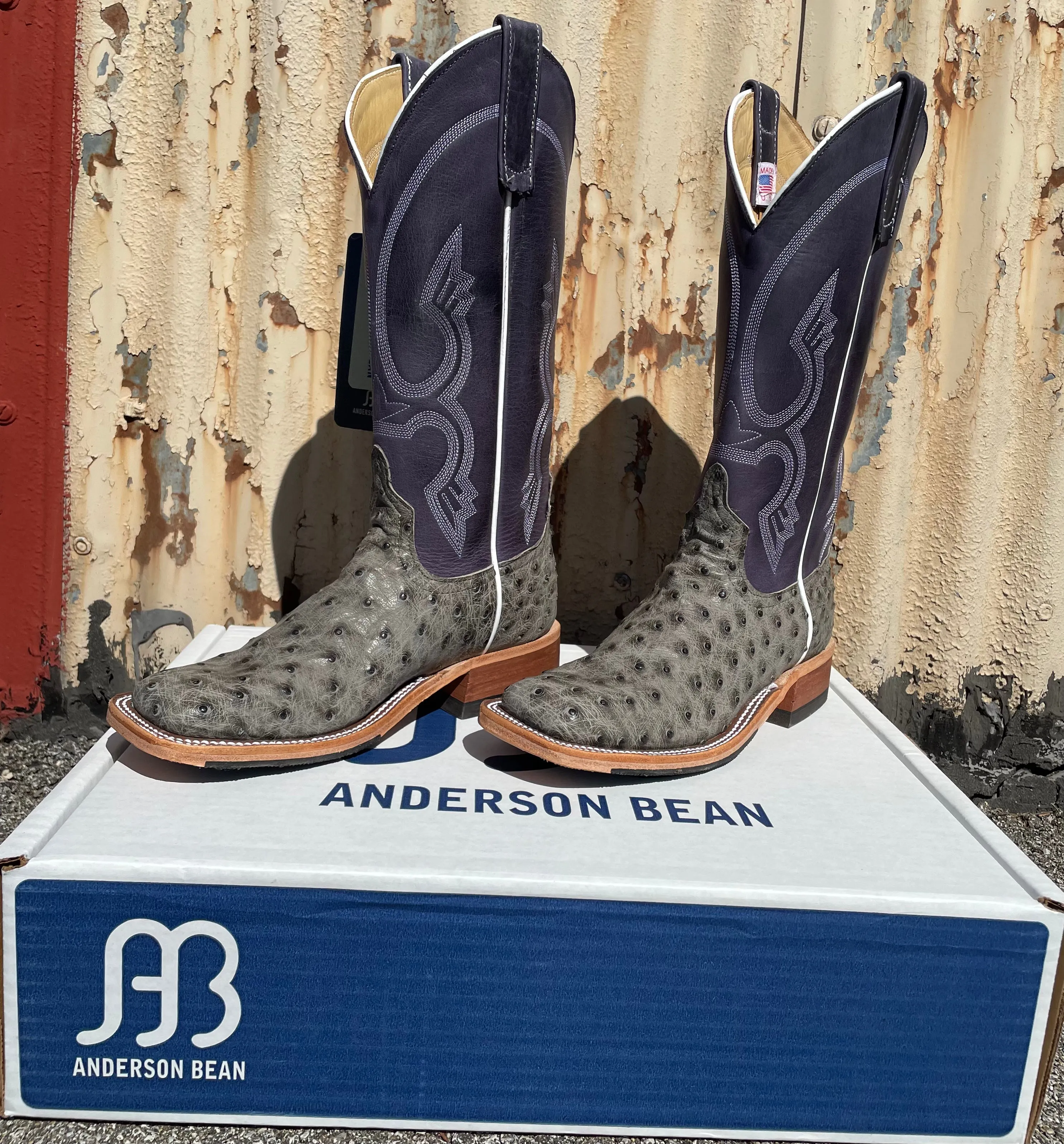 Anderson Bean Men’s Serpentine Bruciato Ostrich & Purple Barcelona Top Boot