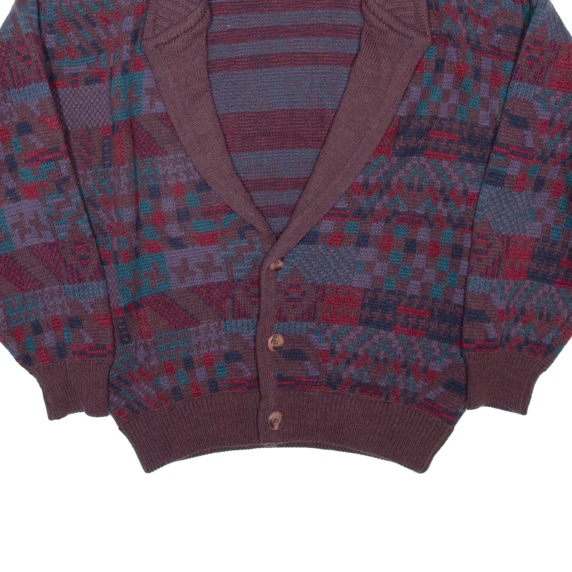 ANGELO LITRICO Womens Patterned Cardigan Maroon Crazy Pattern V-Neck M