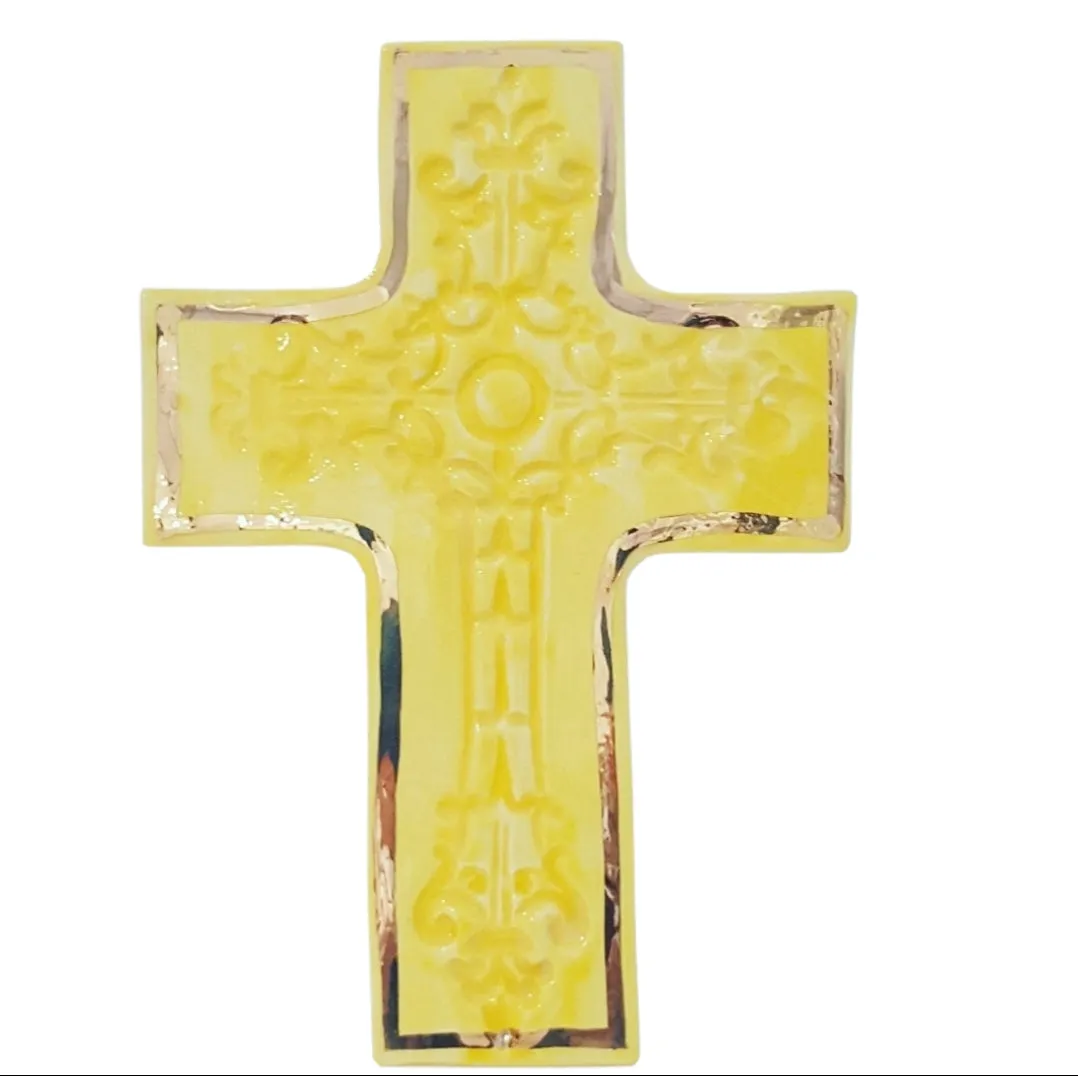 Avignon ceramic wall cross in Yellow and Gold