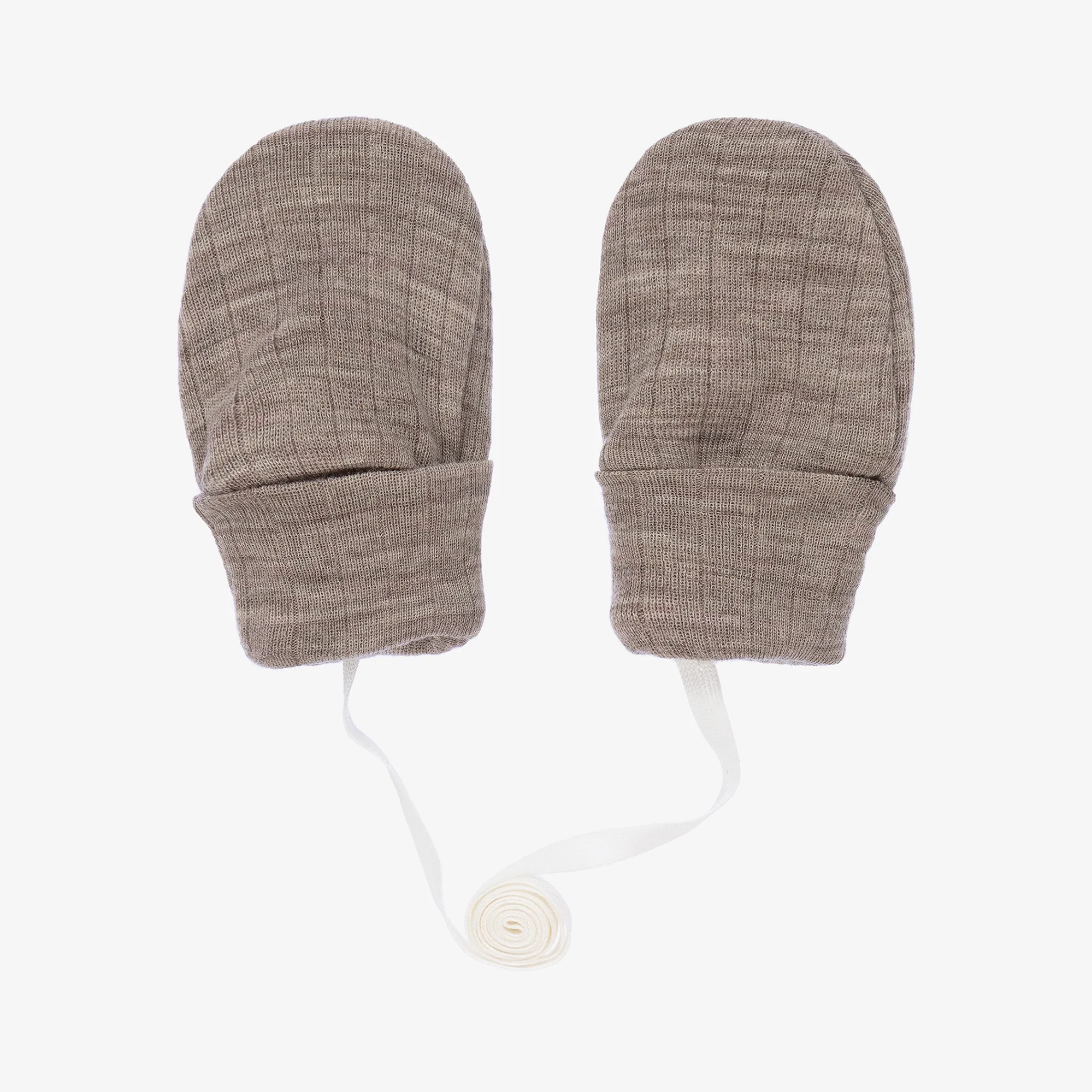 Beige Merino Wool Baby Mittens