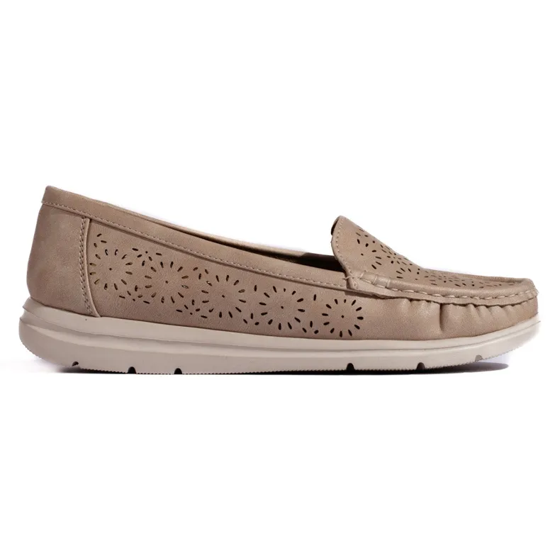 Beige women's openwork moccasins