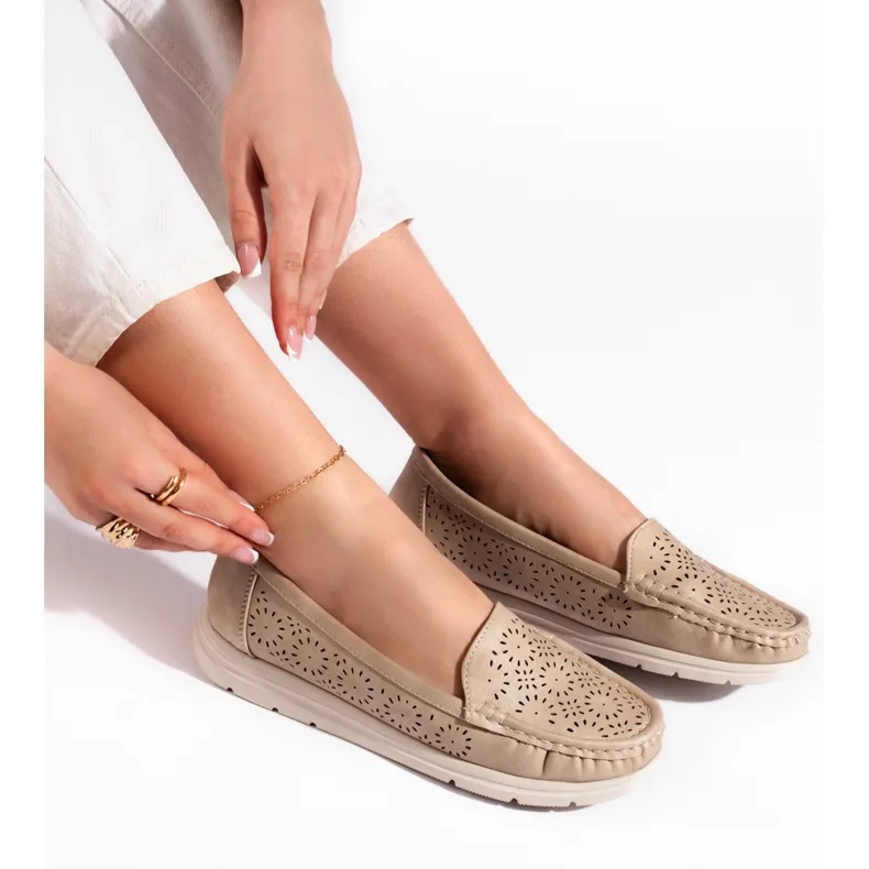 Beige women's openwork moccasins