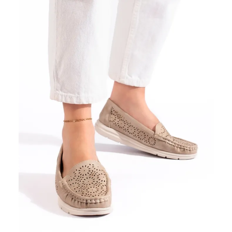 Beige women's openwork moccasins