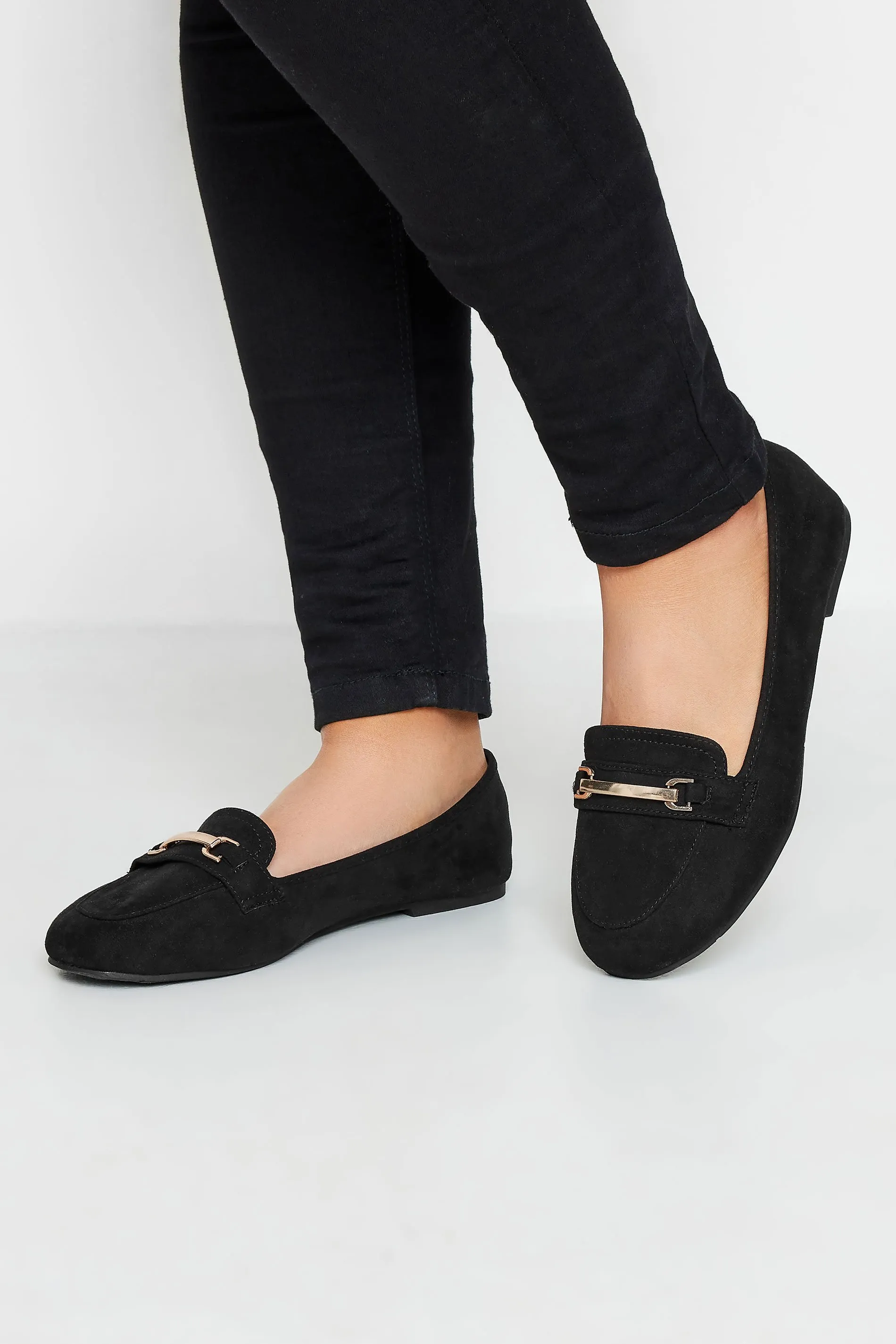 Black Faux Suede Buckle Loafers In Extra Wide EEE Fit