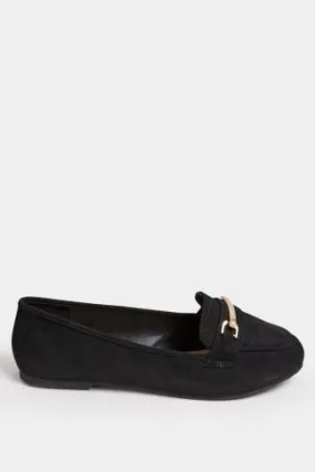 Black Faux Suede Buckle Loafers In Extra Wide EEE Fit