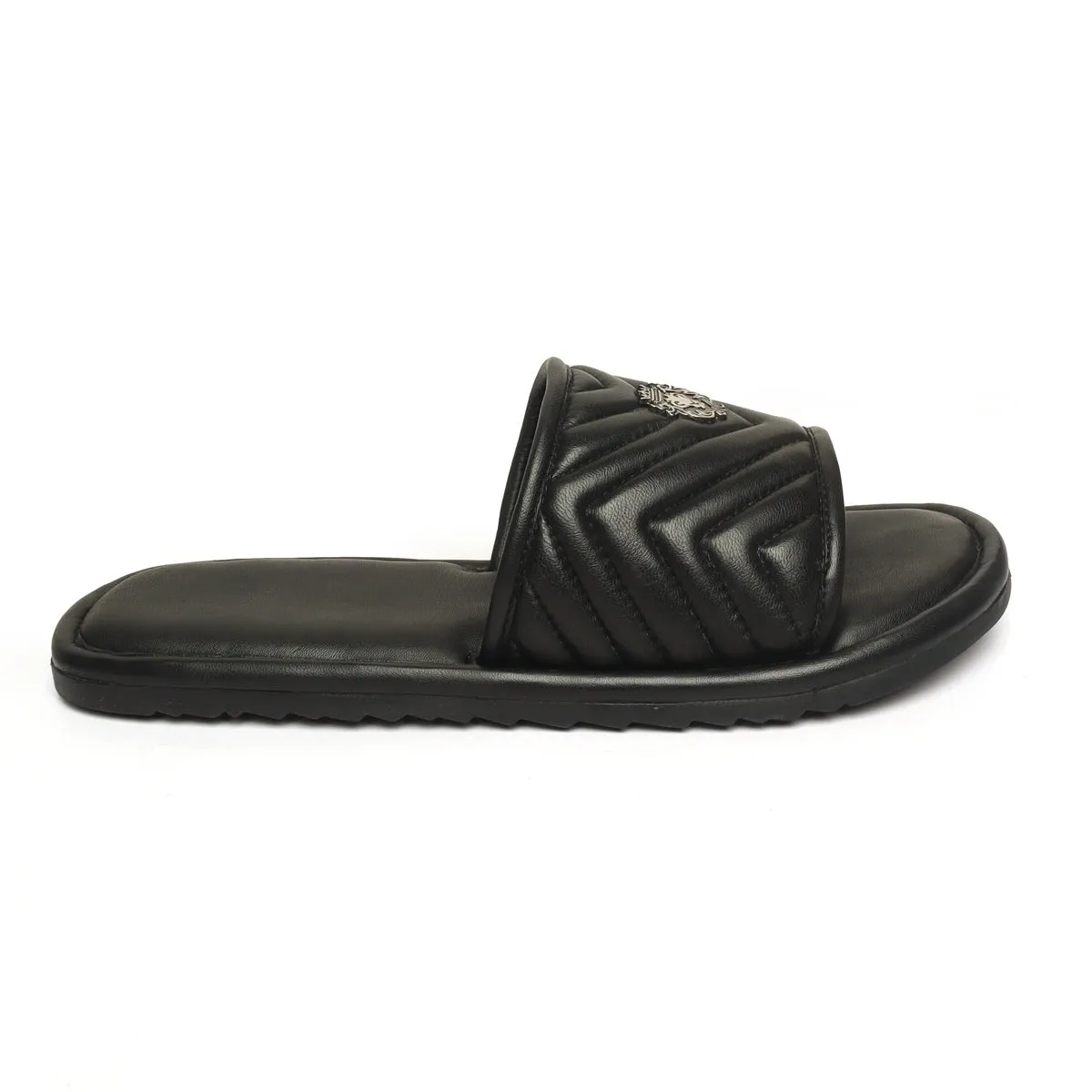 Black Leather Zig-Zag Strap Comfy Slide-in Slippers By Brune & Bareskin