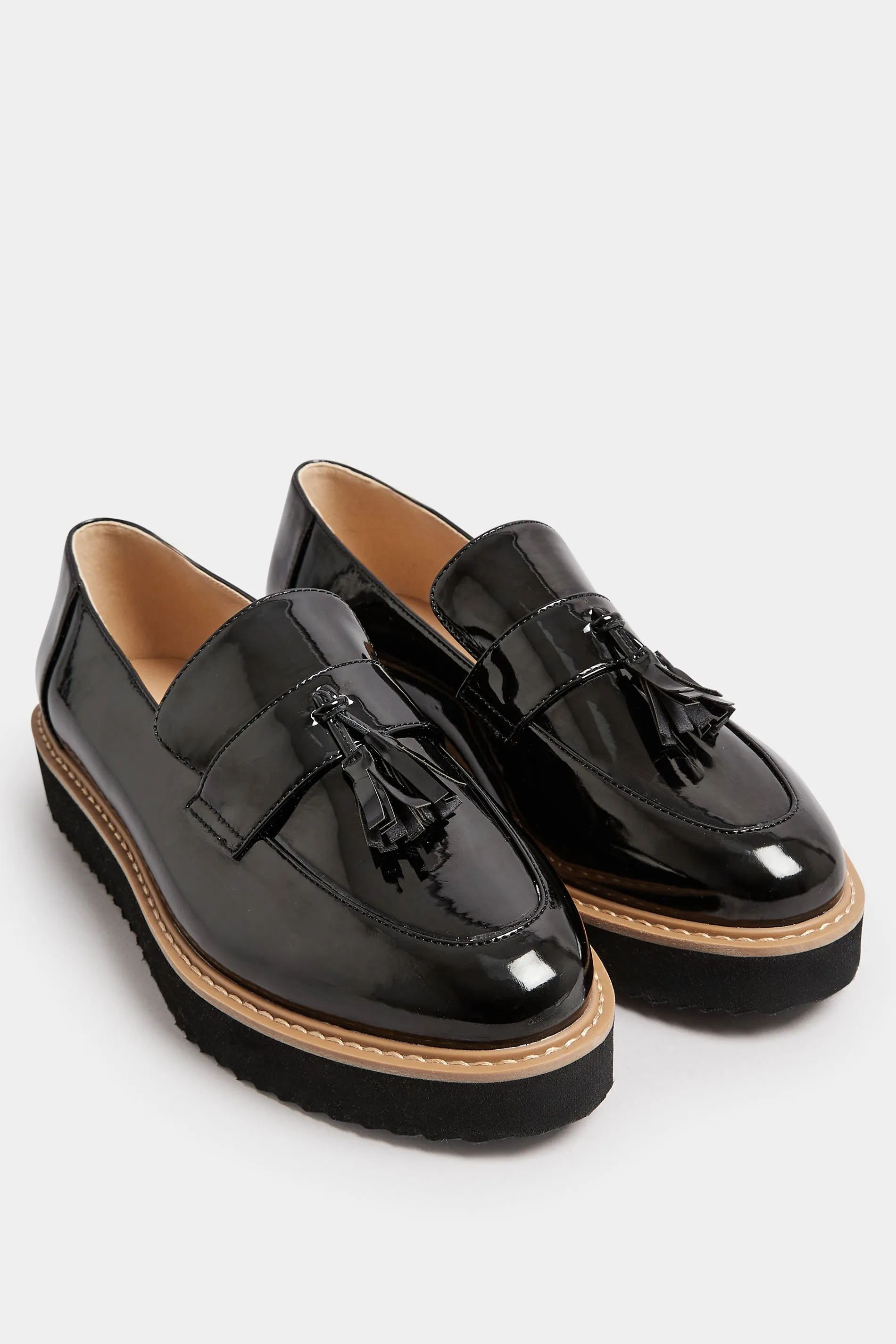 Black Patent Tassel Loafers In Extra Wide EEE Fit