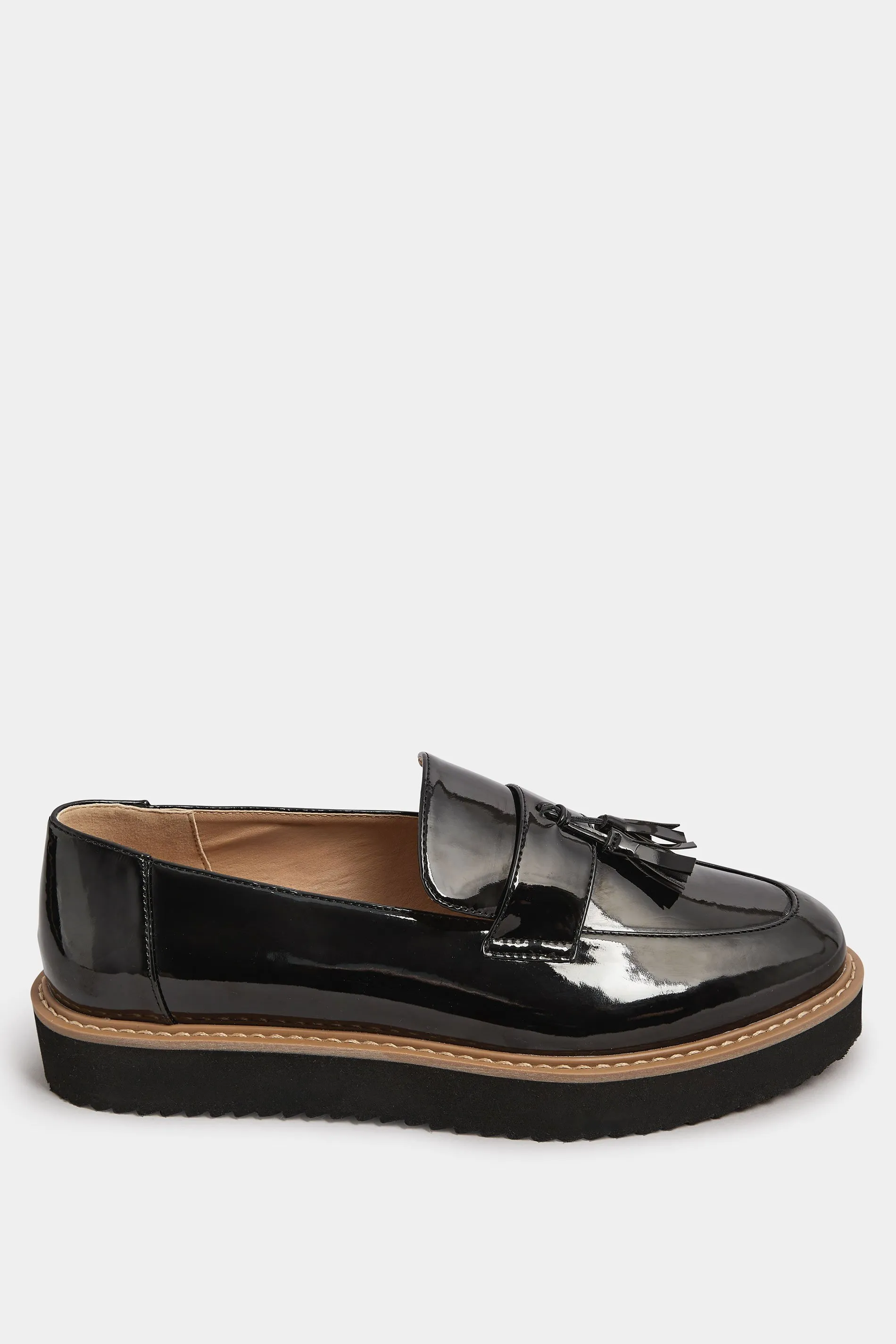 Black Patent Tassel Loafers In Extra Wide EEE Fit