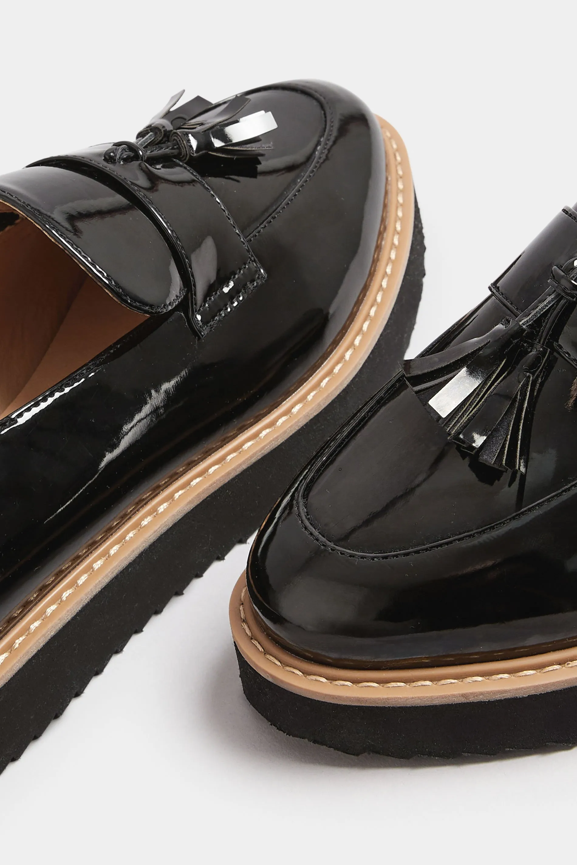 Black Patent Tassel Loafers In Extra Wide EEE Fit