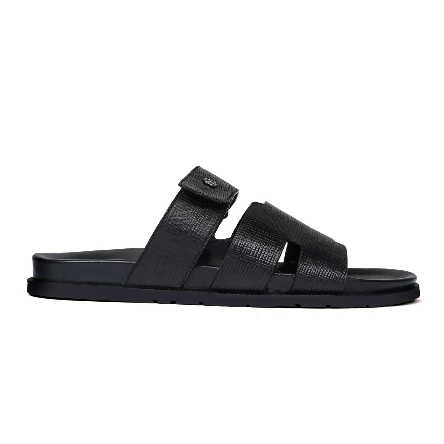 Black Summer Slippers/Sandal in Saffiano Leather