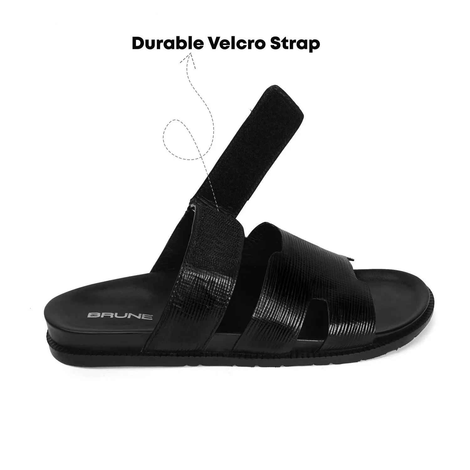 Black Summer Slippers/Sandal in Saffiano Leather