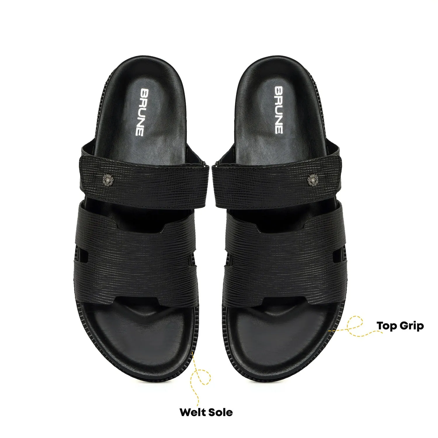 Black Summer Slippers/Sandal in Saffiano Leather