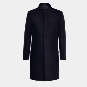 Blue Long Funnel neck Coat