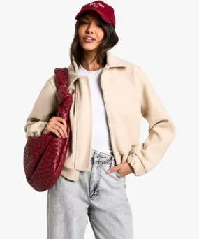 boohoo Womens Wool Look Collared Bomber Jacket