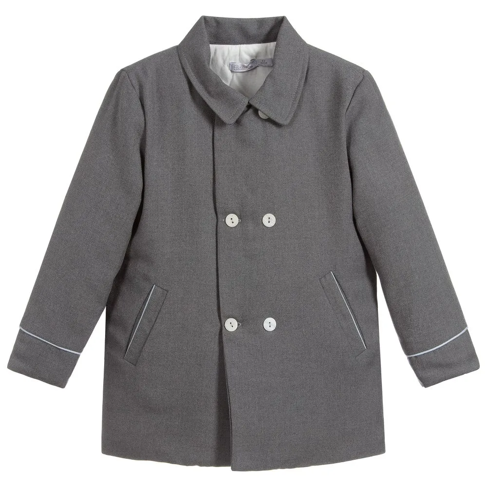 Boys Grey Viscose Blend Coat