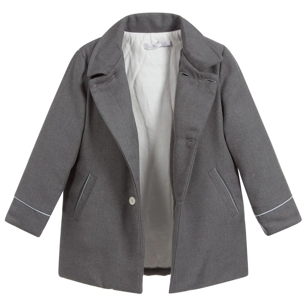 Boys Grey Viscose Blend Coat