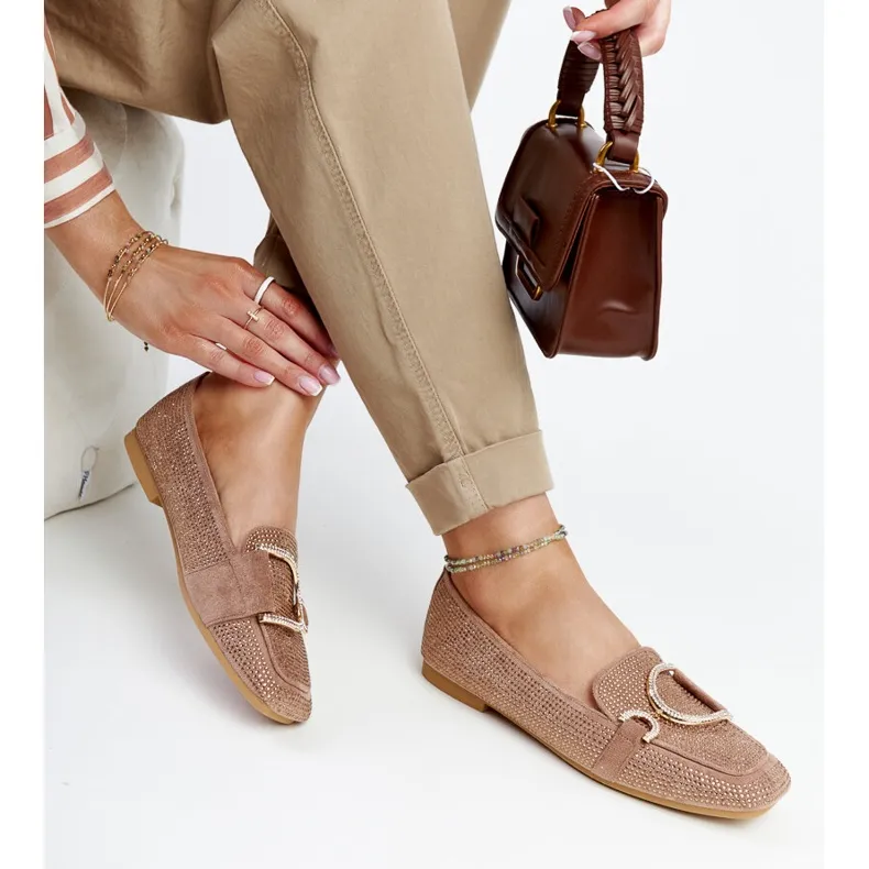 Brown shiny Mebrat moccasins beige