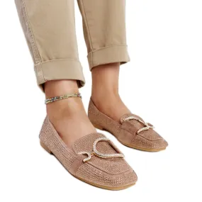 Brown shiny Mebrat moccasins beige