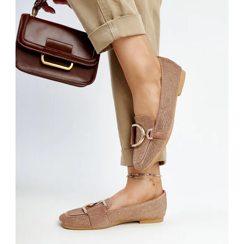 Brown shiny Mebrat moccasins beige