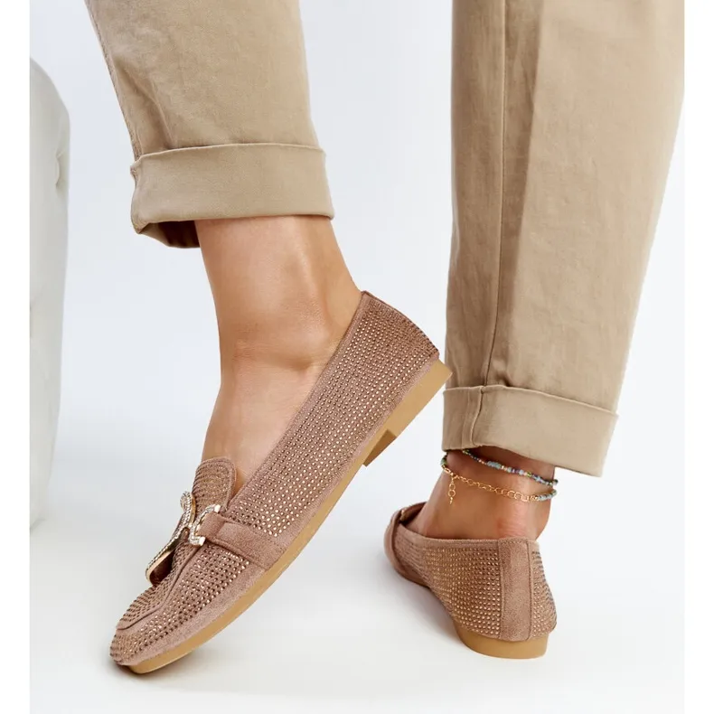 Brown shiny Mebrat moccasins beige