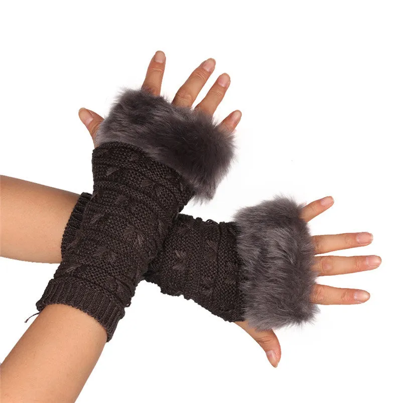 Butterfly Knitted Arm Fingerless Gloves Women Soft Warm Mitten Gloves Fast Shipping Feida