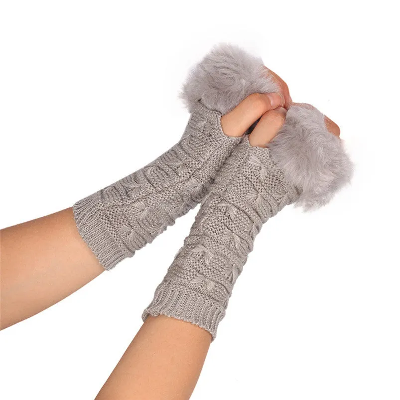 Butterfly Knitted Arm Fingerless Gloves Women Soft Warm Mitten Gloves Fast Shipping Feida