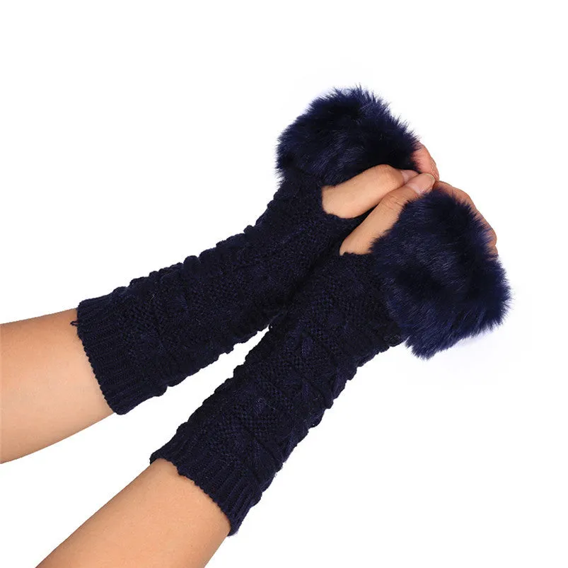 Butterfly Knitted Arm Fingerless Gloves Women Soft Warm Mitten Gloves Fast Shipping Feida