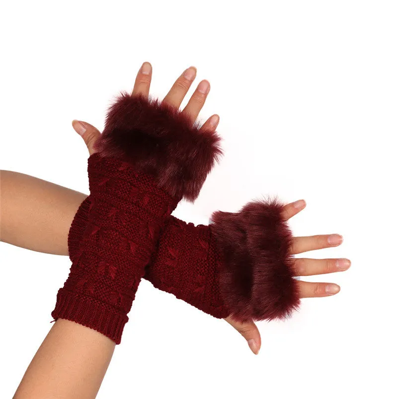 Butterfly Knitted Arm Fingerless Gloves Women Soft Warm Mitten Gloves Fast Shipping Feida