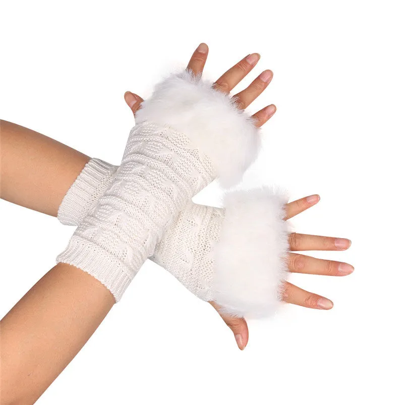 Butterfly Knitted Arm Fingerless Gloves Women Soft Warm Mitten Gloves Fast Shipping Feida