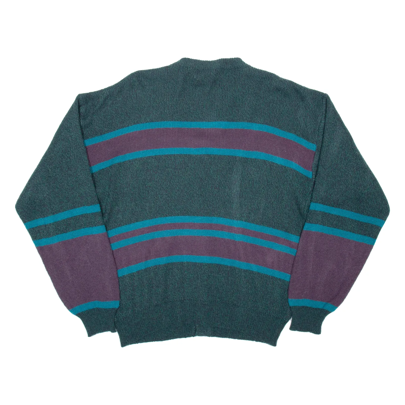 C & A Mens Patterned Cardigan Green Striped V-Neck Chunky Knit S