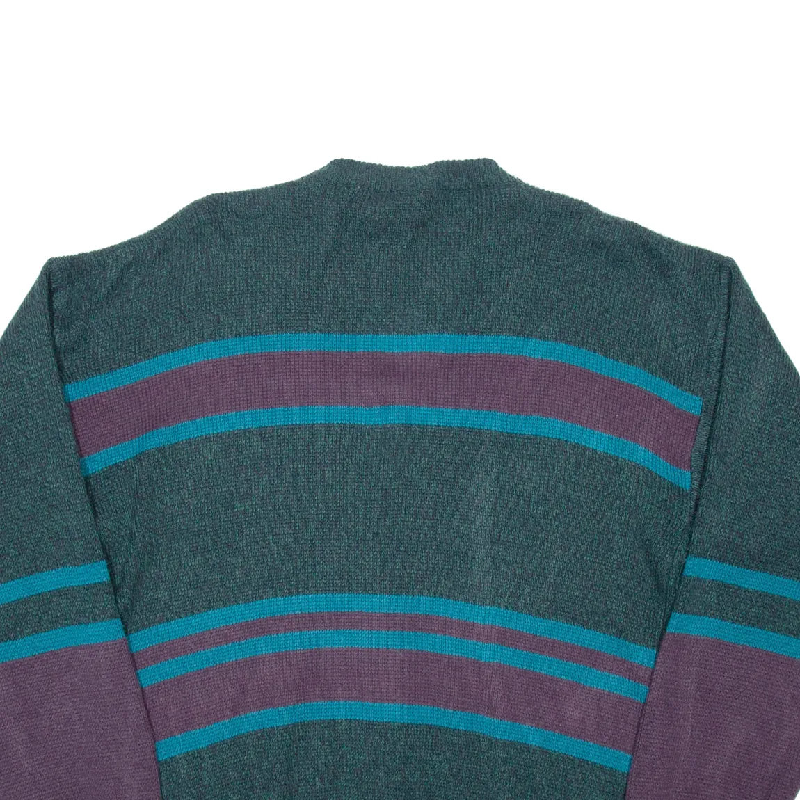 C & A Mens Patterned Cardigan Green Striped V-Neck Chunky Knit S