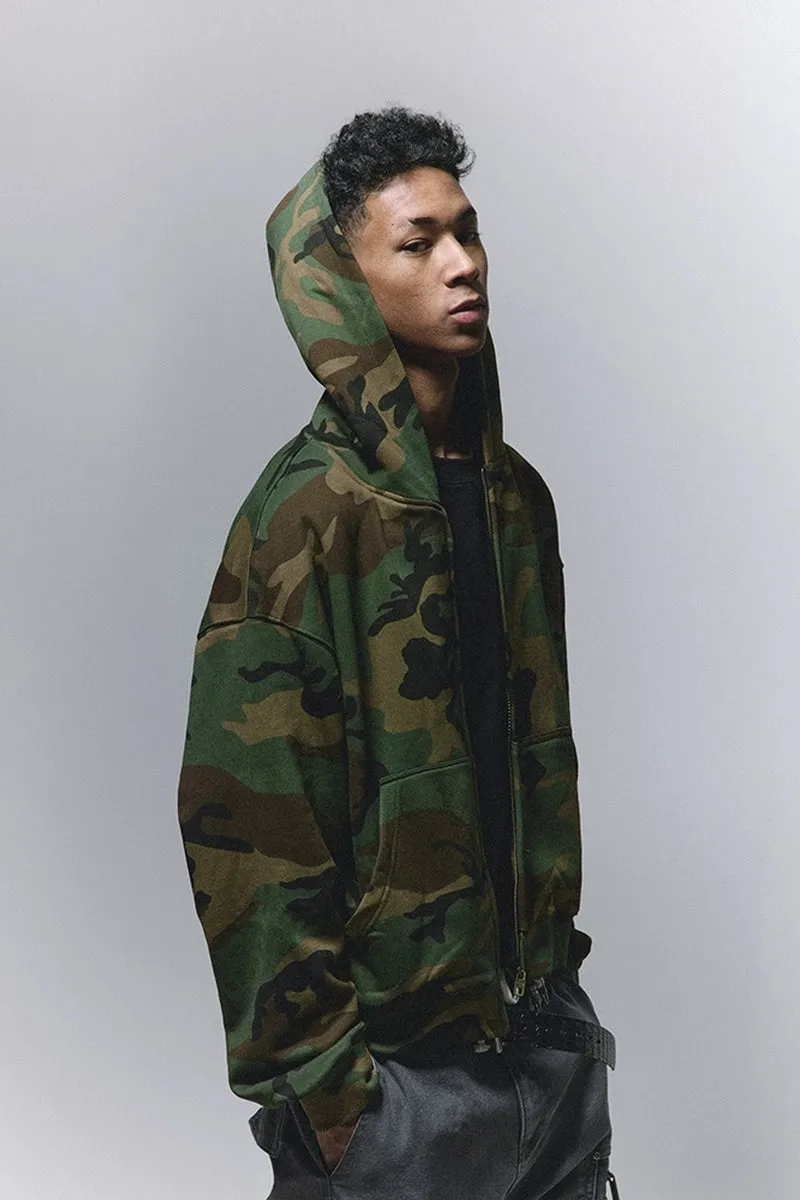 Camo Print Zip Hoodie