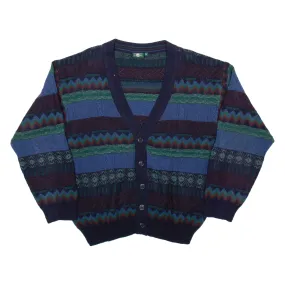 CASUALLAND Mens Patterned Cardigan Blue Fair Isle V-Neck Chunky Knit XL