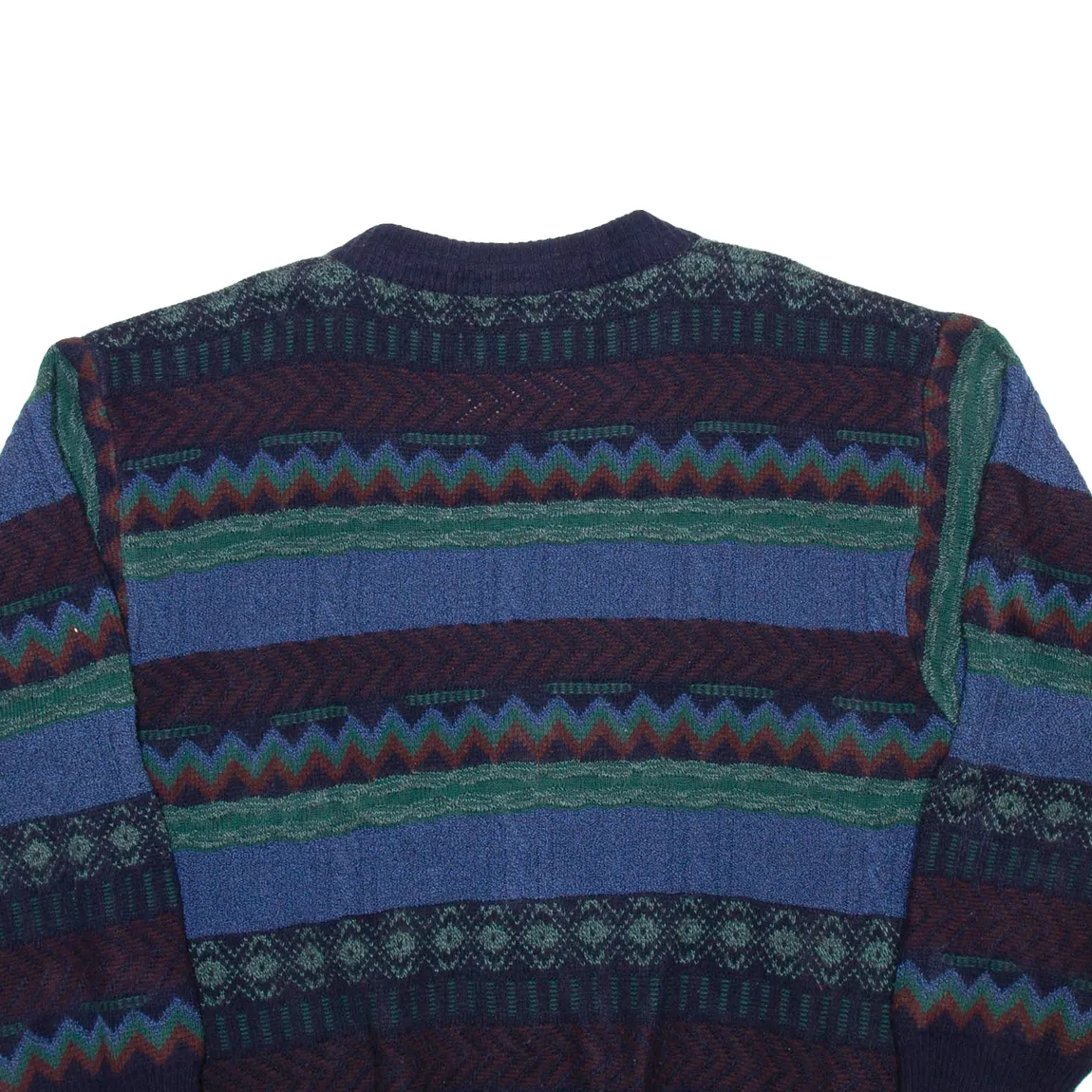 CASUALLAND Mens Patterned Cardigan Blue Fair Isle V-Neck Chunky Knit XL