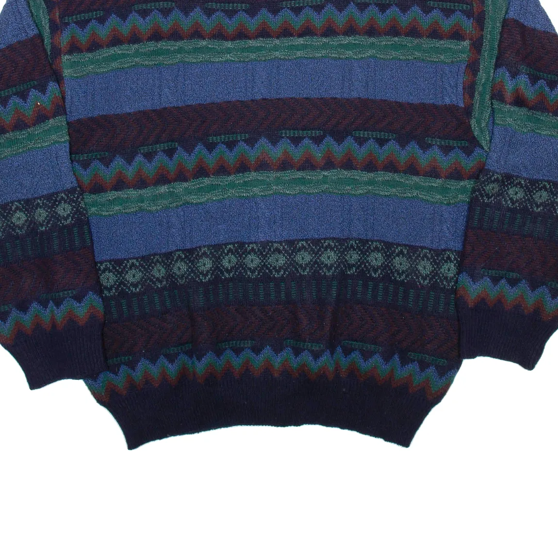 CASUALLAND Mens Patterned Cardigan Blue Fair Isle V-Neck Chunky Knit XL