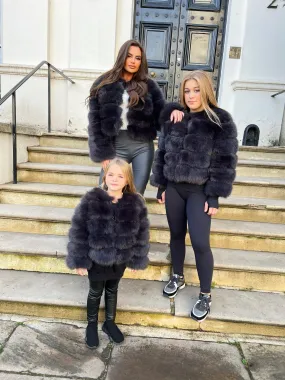 Charcoal Childrens Faux Fur Coat