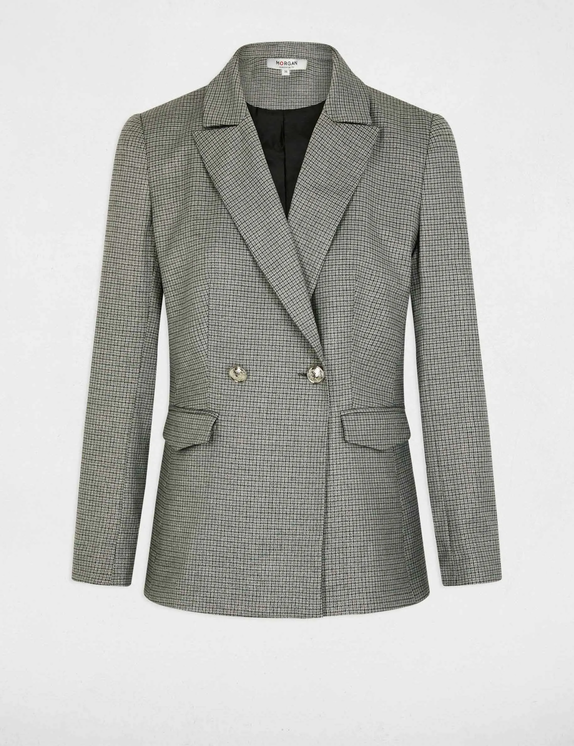 Checked waisted jacket mid-grey women