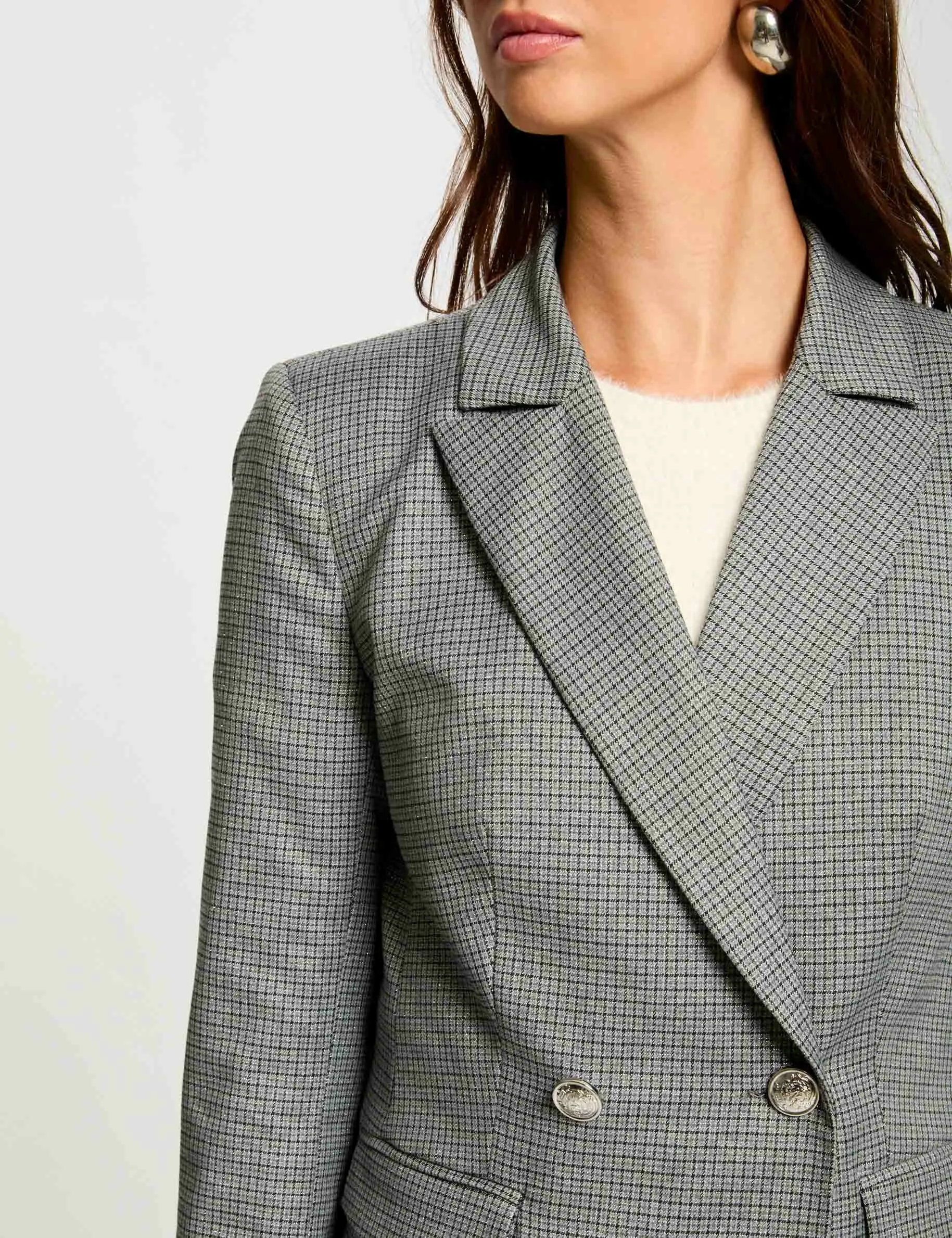 Checked waisted jacket mid-grey women