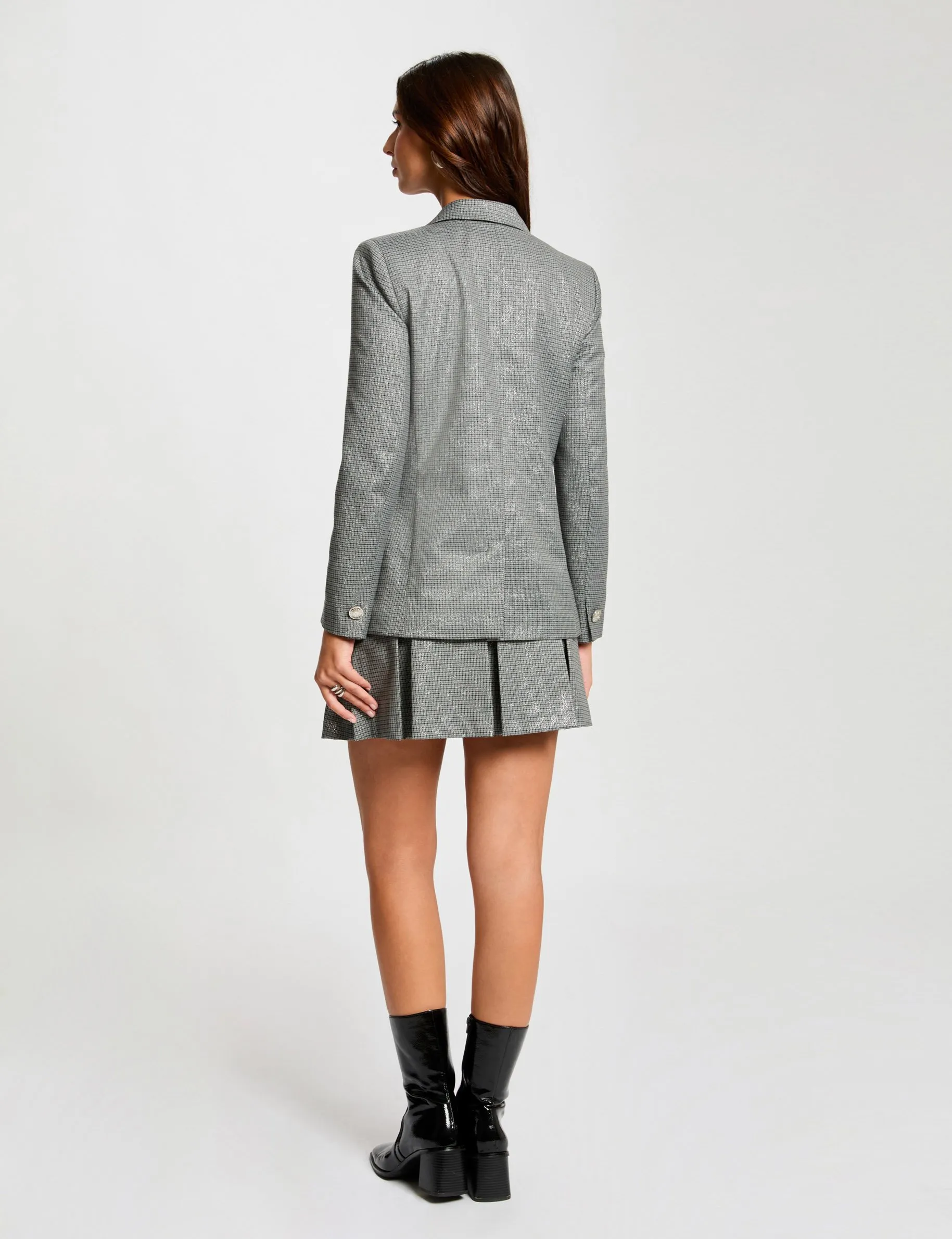 Checked waisted jacket mid-grey women