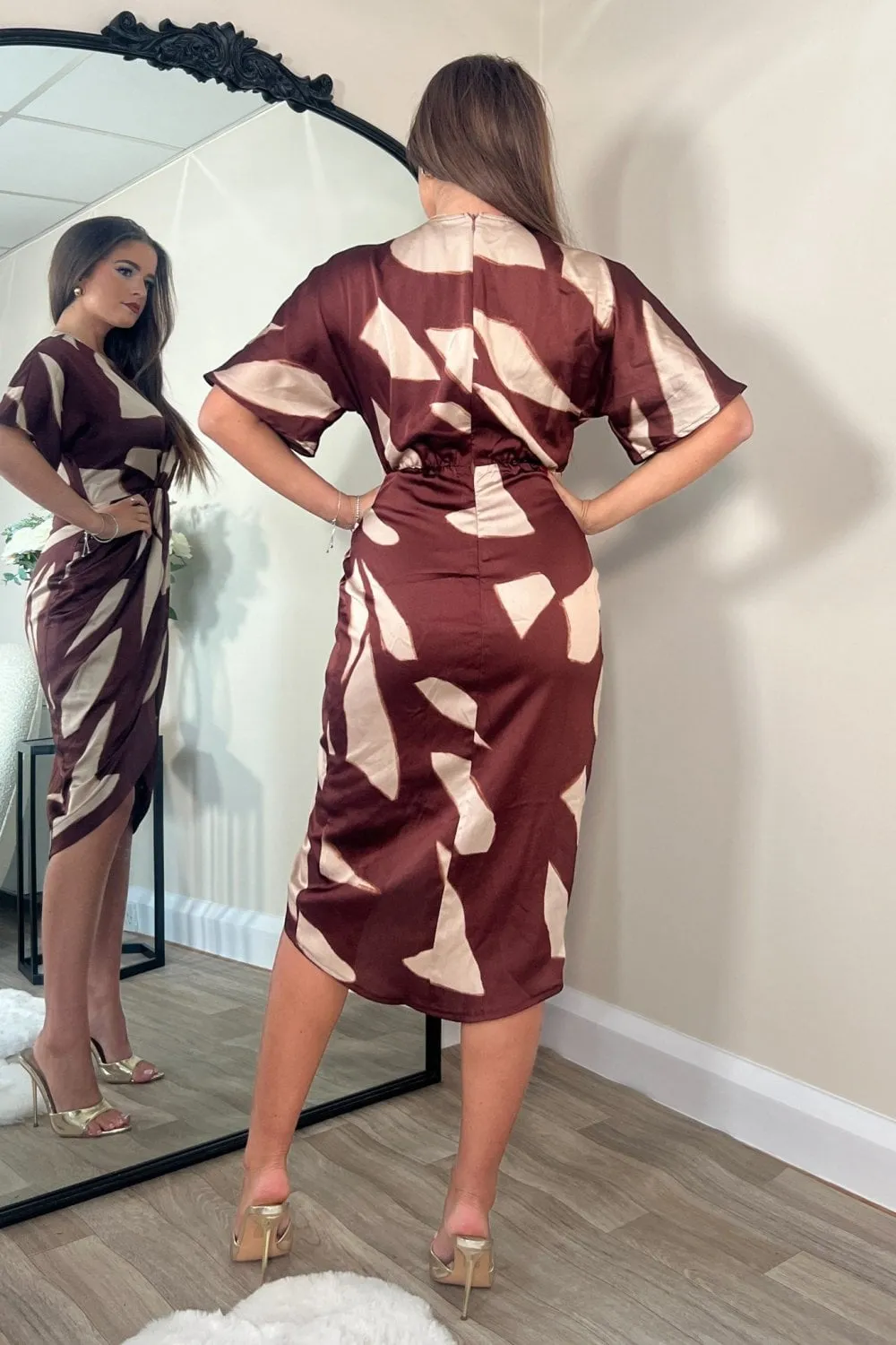 Chelsea Wrap Detailing Midi Dress Brown