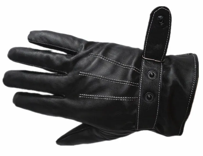 Coming Mens Luxurious PU Leather Super Driving Warm Gloves Cashmere Feida