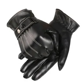 Coming Mens Luxurious PU Leather Super Driving Warm Gloves Cashmere Feida