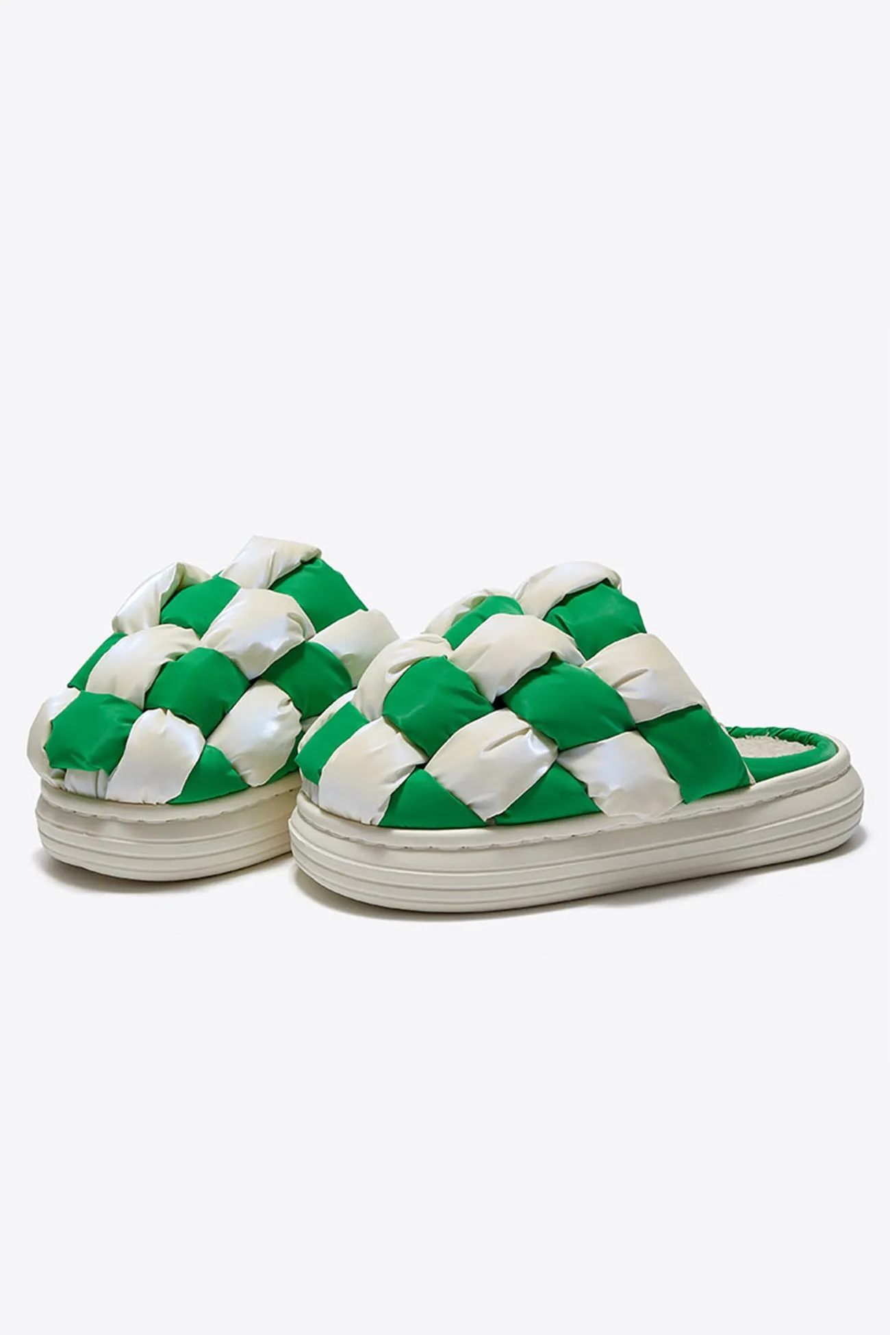 Contrast Checkerboard Plush Platform Slippers