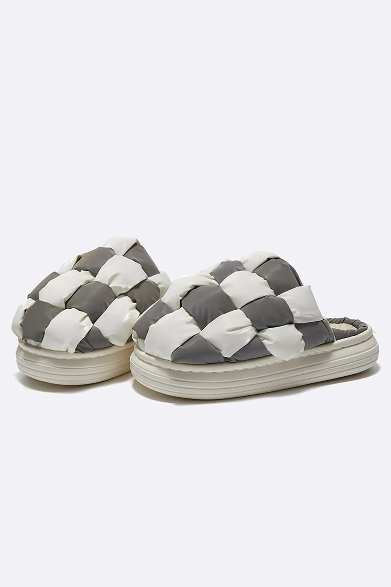 Contrast Checkerboard Plush Platform Slippers