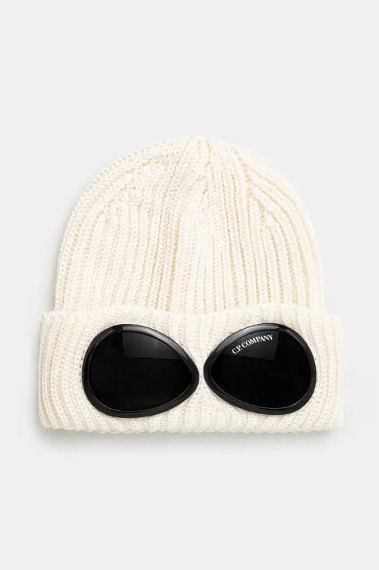 C.P. Company wool beanie Extra Fine Merino Wool Goggle Beanie beige color 17CMAC122A005509A