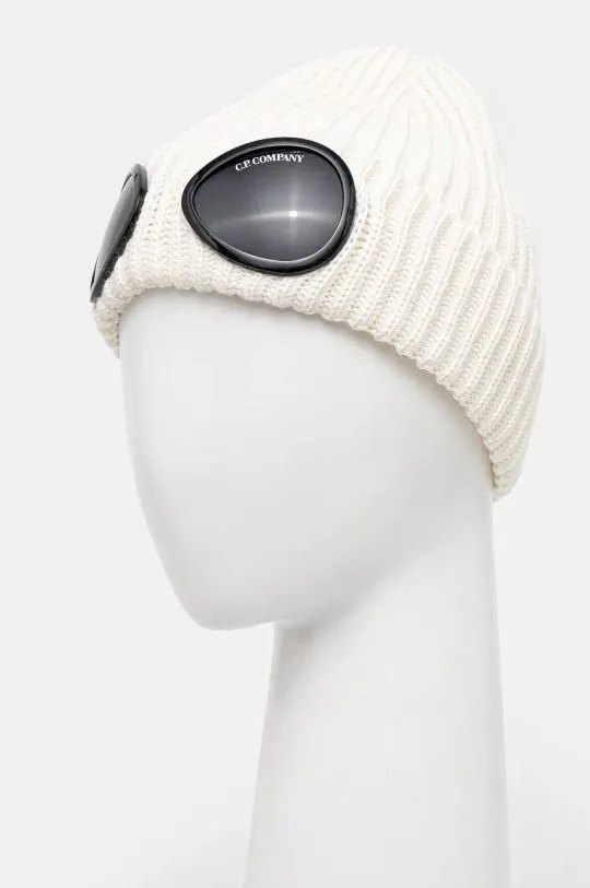 C.P. Company wool beanie Extra Fine Merino Wool Goggle Beanie beige color 17CMAC122A005509A