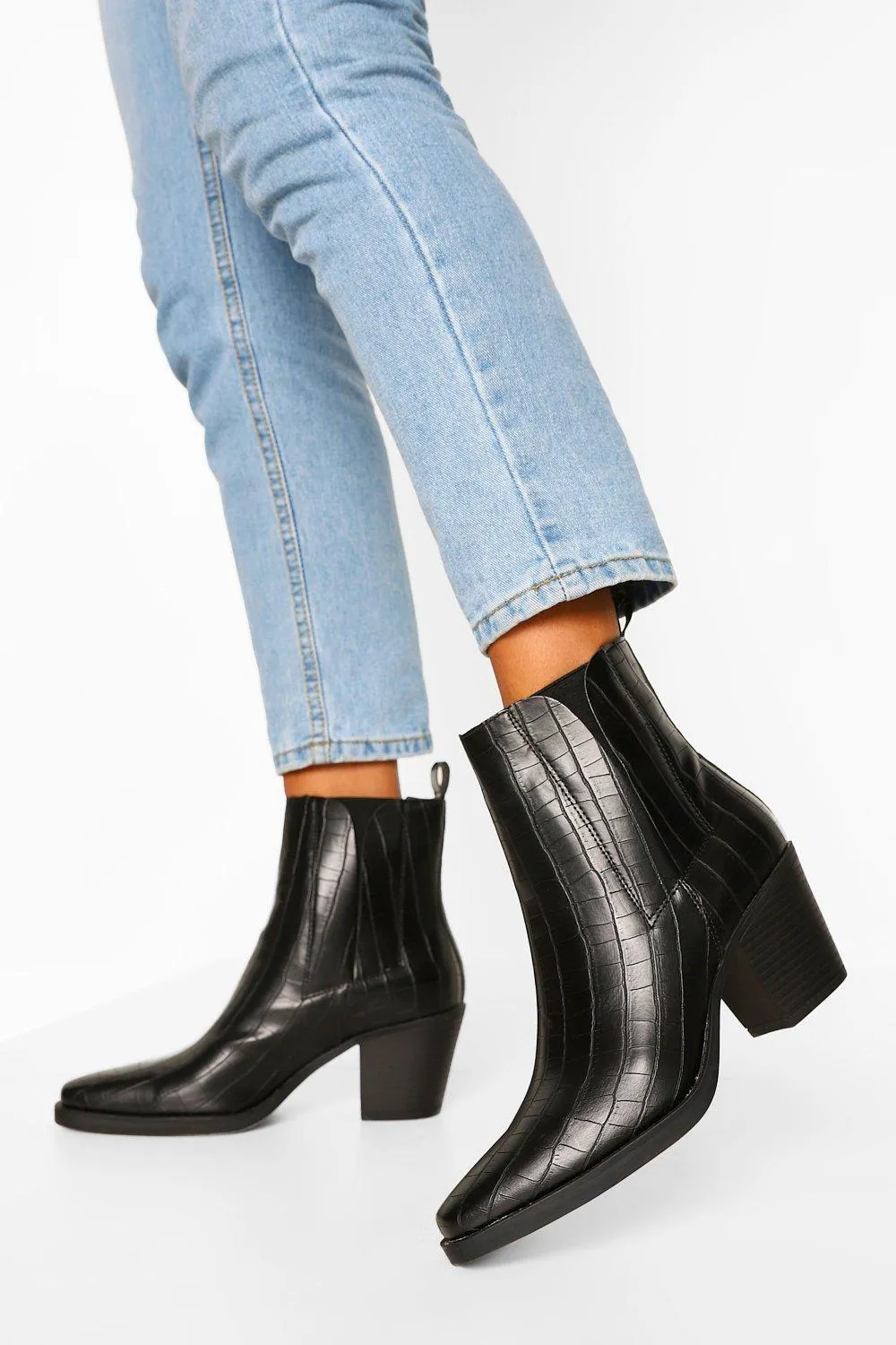 Croc Block Heel Chelsea Booties