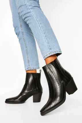 Croc Block Heel Chelsea Booties